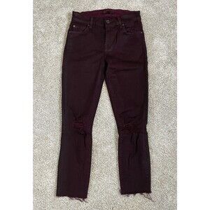 7 for All Mankind Burgundy Pants Slim Shimmer Jeans Woman's Size 24 Oil Slick